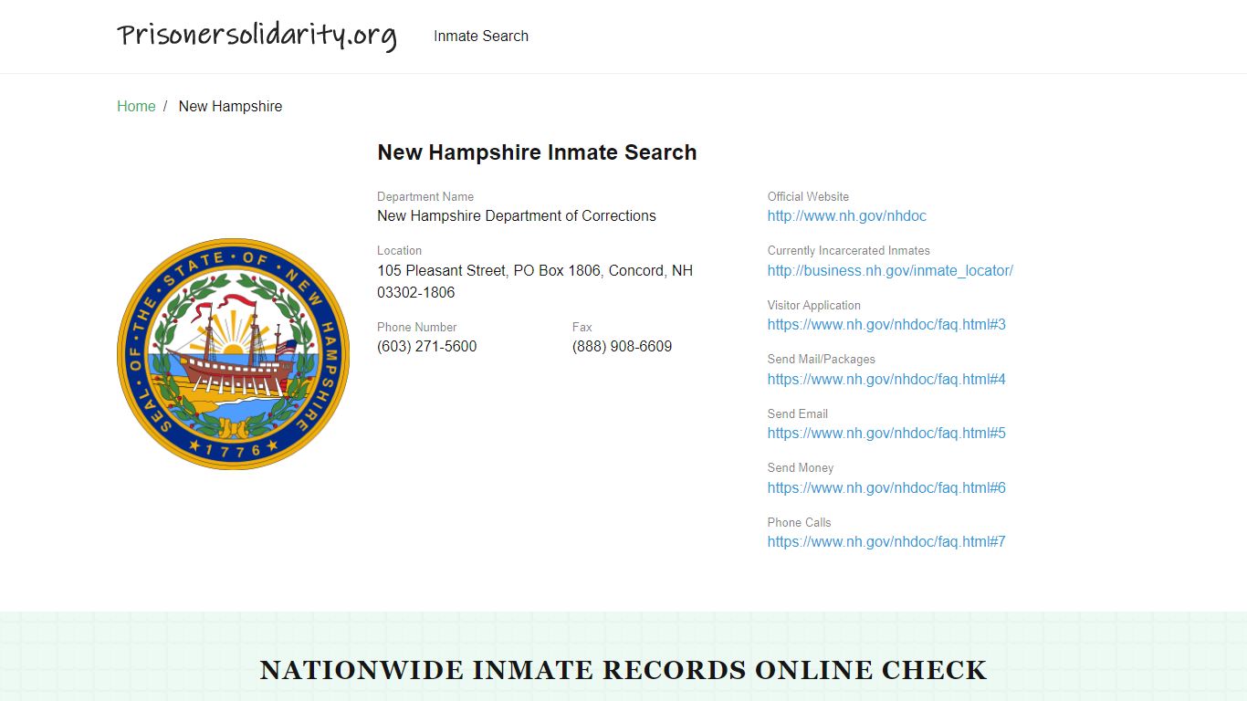 New Hampshire Inmate Search – New Hampshire Department of ...