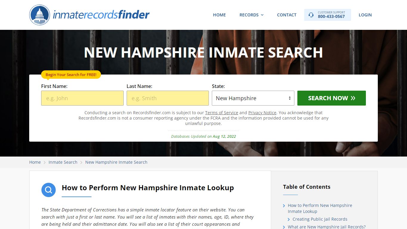 New Hampshire Inmate Search - Jail & Prison Records Online